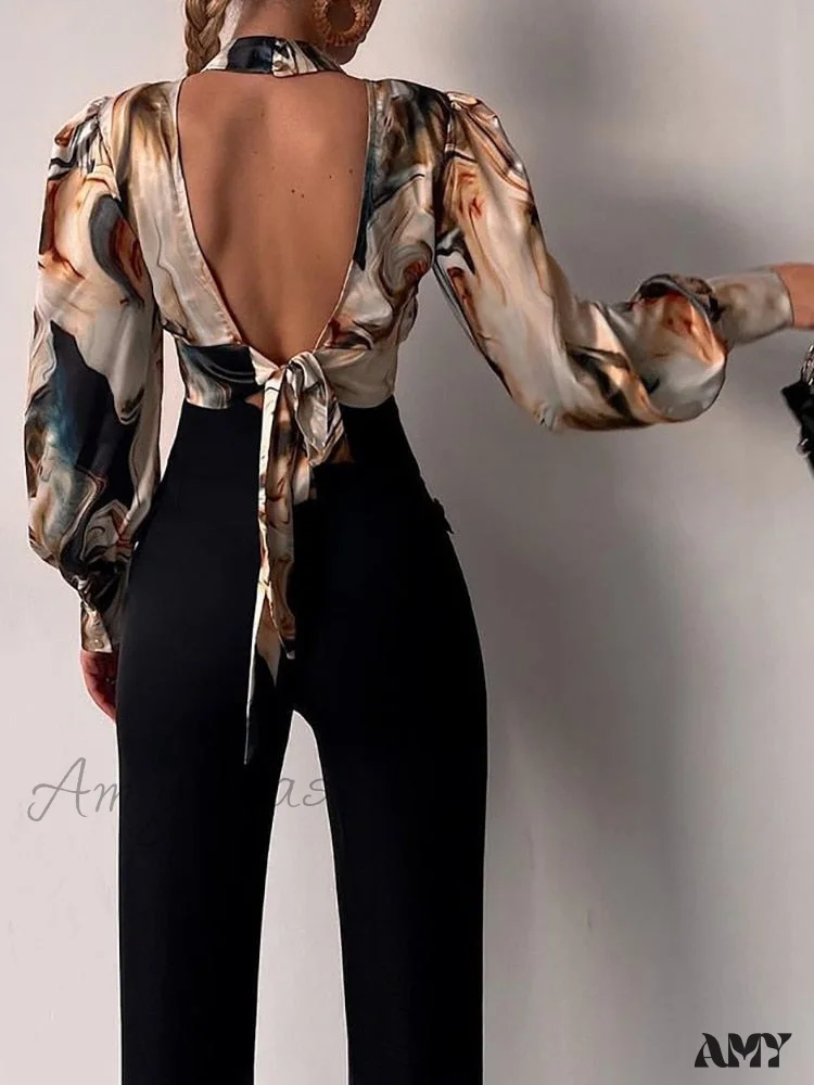 Amy Fashion - Office LadySlim Stand Collar Long Sleeve Blouse - Image 3