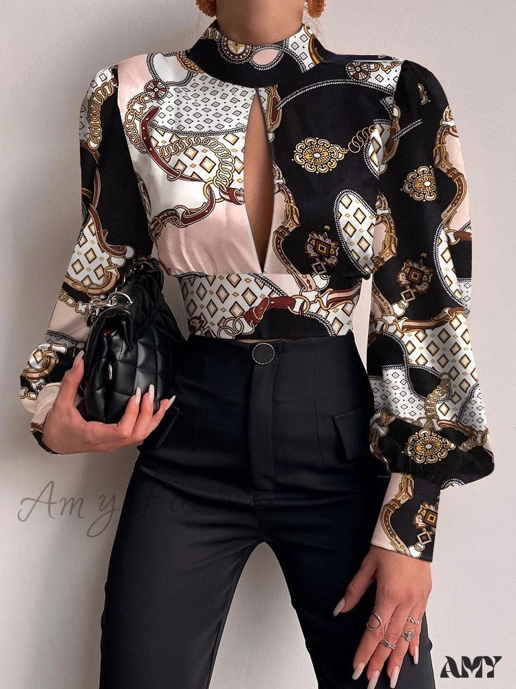 Amy Fashion - Office LadySlim Stand Collar Long Sleeve Blouse - Image 4