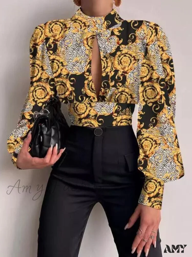 Amy Fashion - Office LadySlim Stand Collar Long Sleeve Blouse - Image 5
