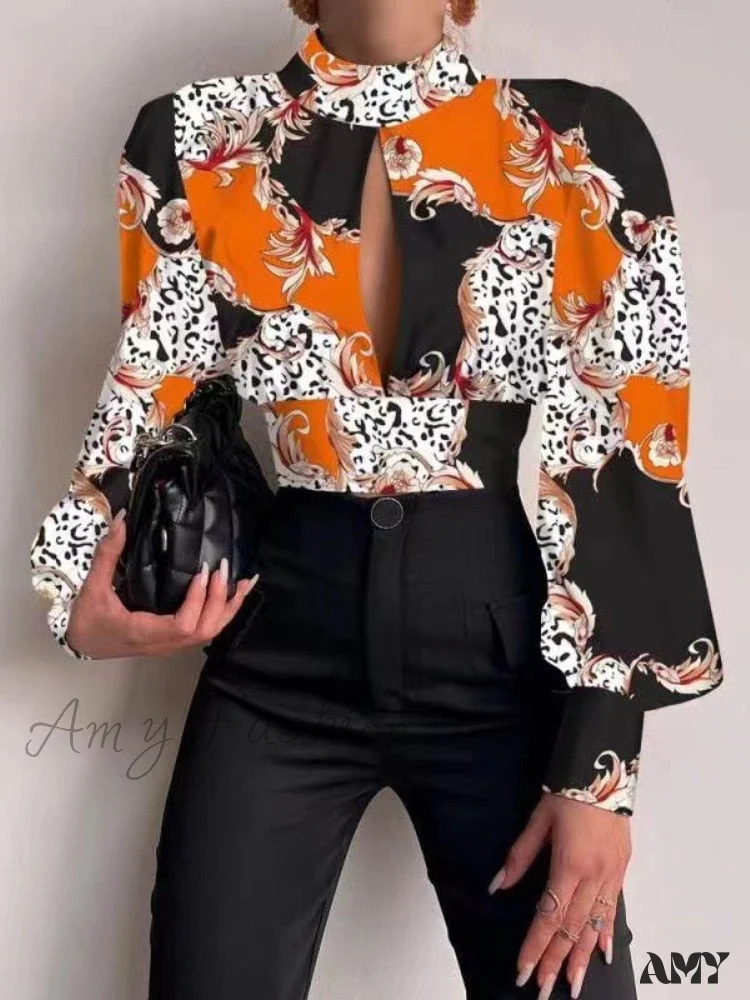 Amy Fashion - Office LadySlim Stand Collar Long Sleeve Blouse - Image 6