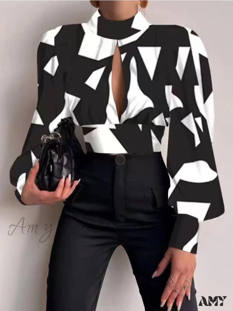 Amy Fashion - Office LadySlim Stand Collar Long Sleeve Blouse - Image 7