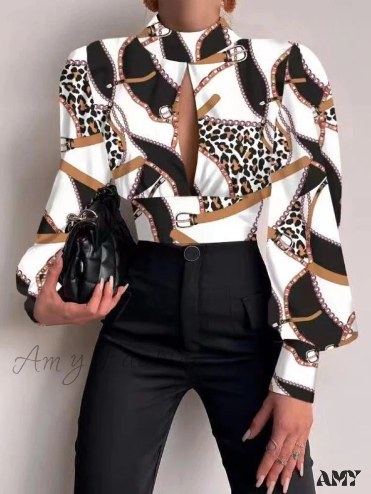 Amy Fashion - Office LadySlim Stand Collar Long Sleeve Blouse - Image 8