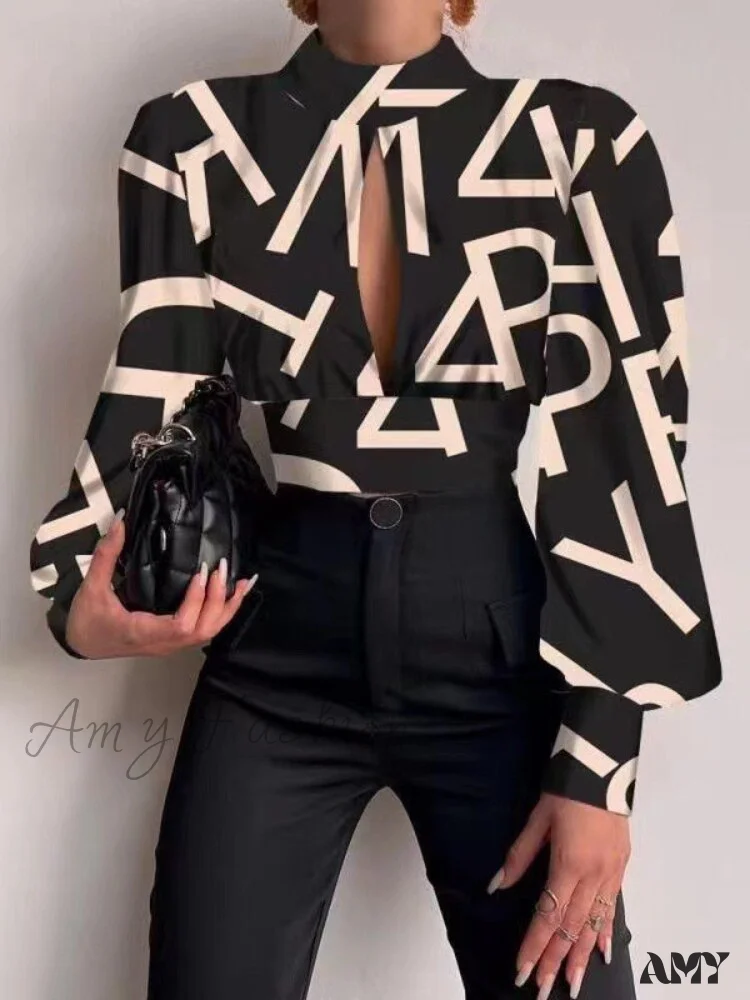 Amy Fashion - Office LadySlim Stand Collar Long Sleeve Blouse - Image 9