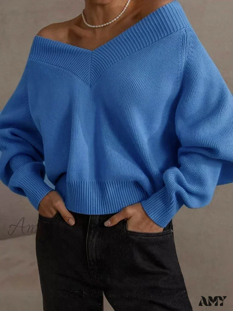 Fashion Woman Winter 2024 Vintage Oversize Female Knitted Top V-neck Long Sleeve Cozy Chic Autumn Sweater - Image 8