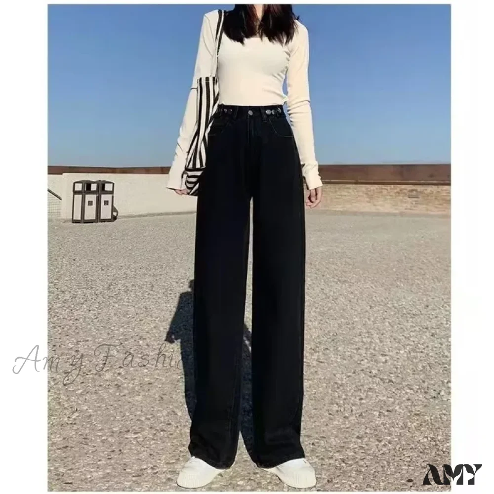 Amy Fashion - Fashionable Blue Vintage Quality High-Waisted Denim Straight Casual Floor Length Jean - Image 3