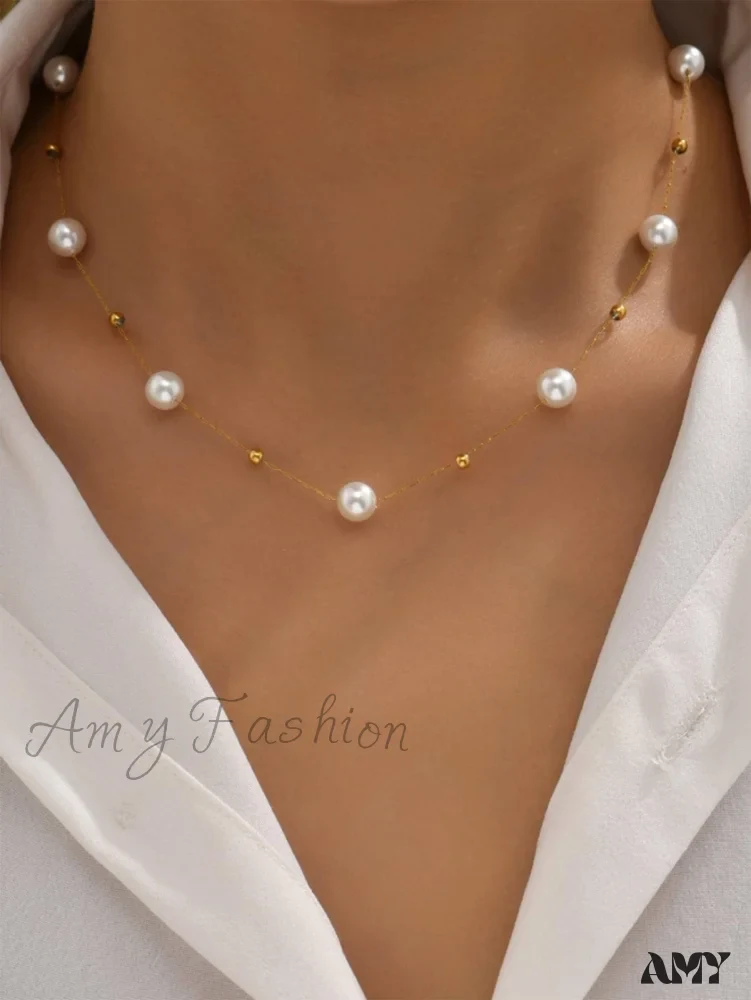 Amy Fashion - Faux Pearl Decor Chain Necklace - Image 2