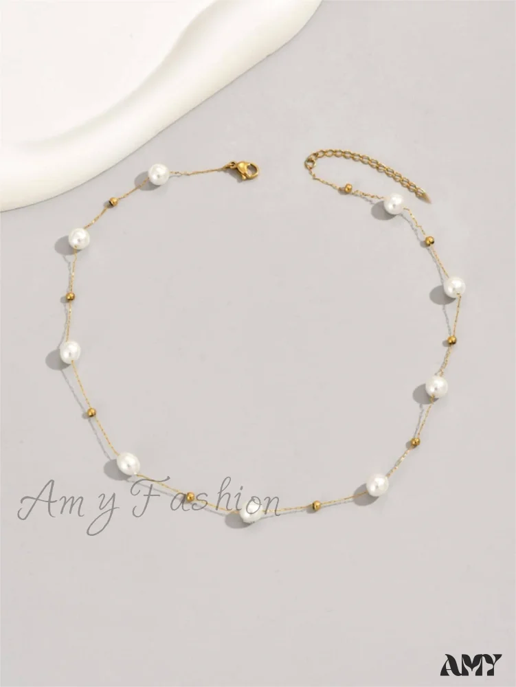 Amy Fashion - Faux Pearl Decor Chain Necklace - Image 3