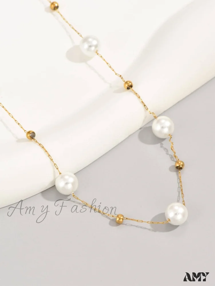 Amy Fashion - Faux Pearl Decor Chain Necklace - Image 5
