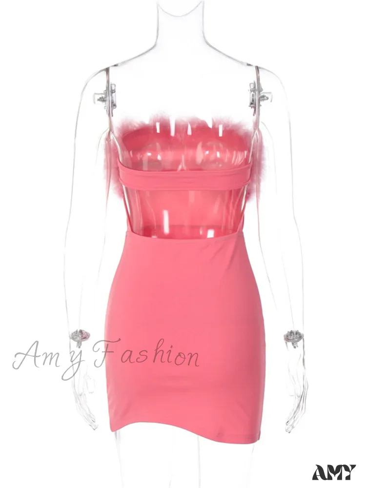 Amy Fashion - Feather Patchwork Tube Summer Party Clubwear Sexy Mini Dress - Image 6