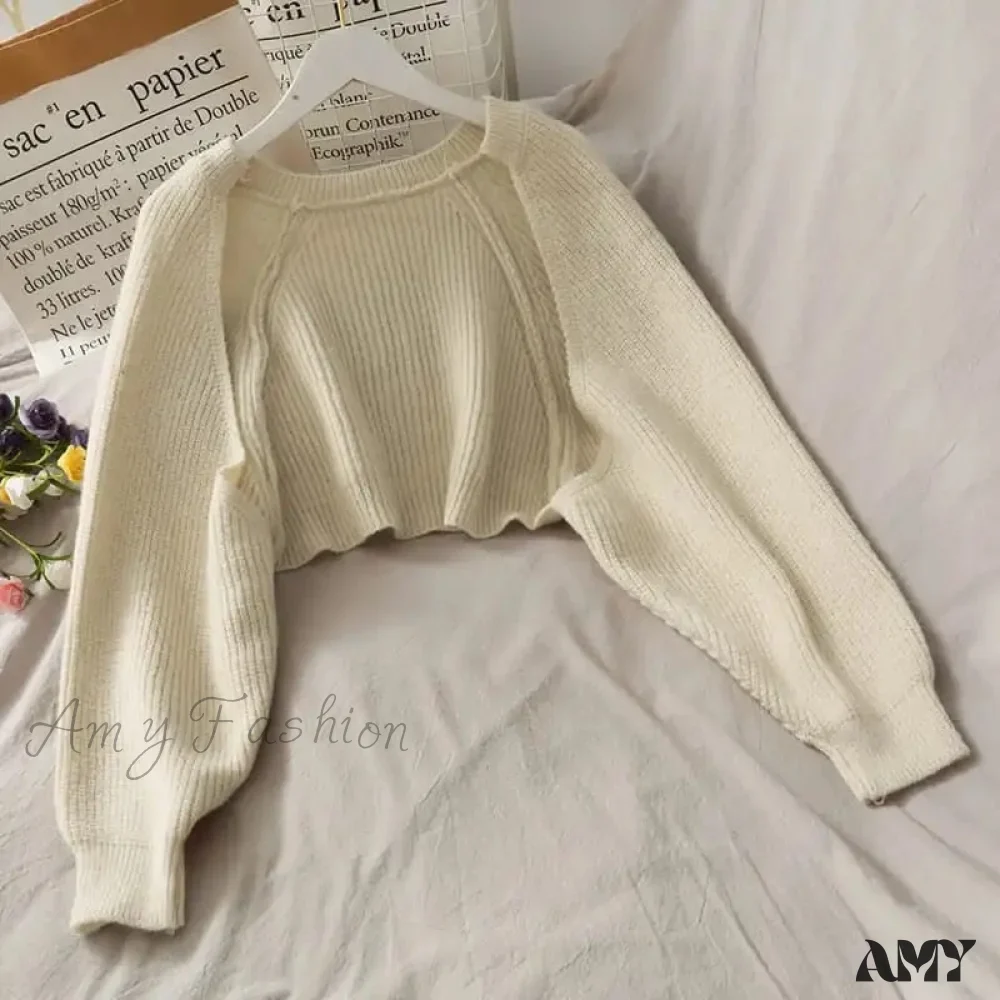 Amy Fashion - Female Solid Casual Chic Short Knitted Cardigans - Image 9