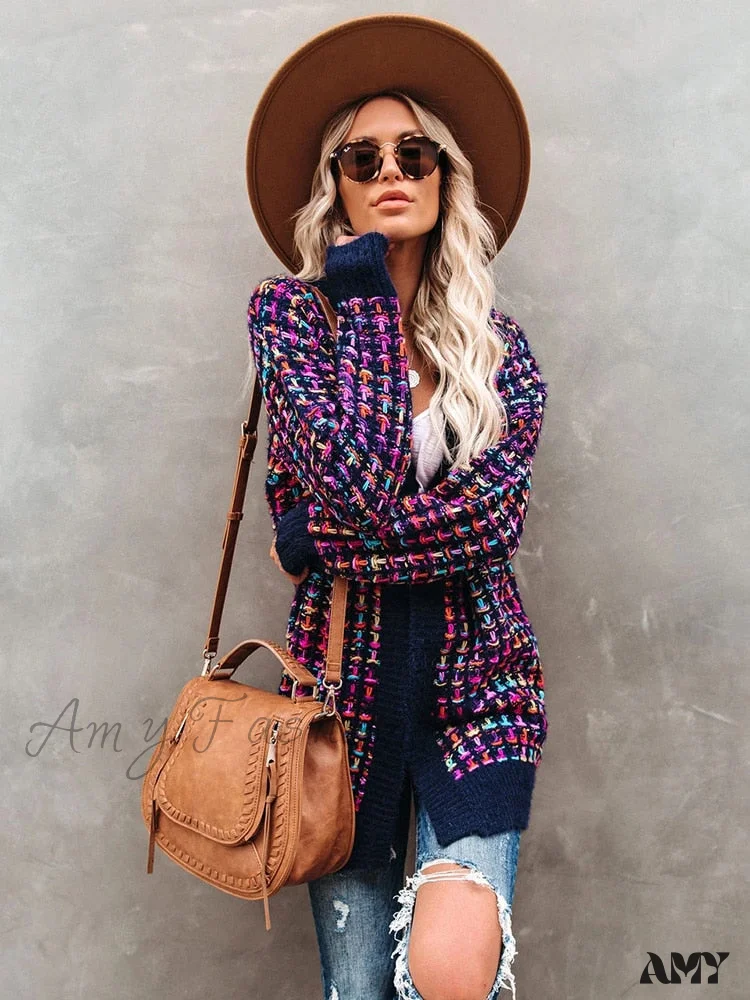 Amy Fashion - Bohemian Plaid Cardigans Vintage Long Coat Female Jacket - Image 12
