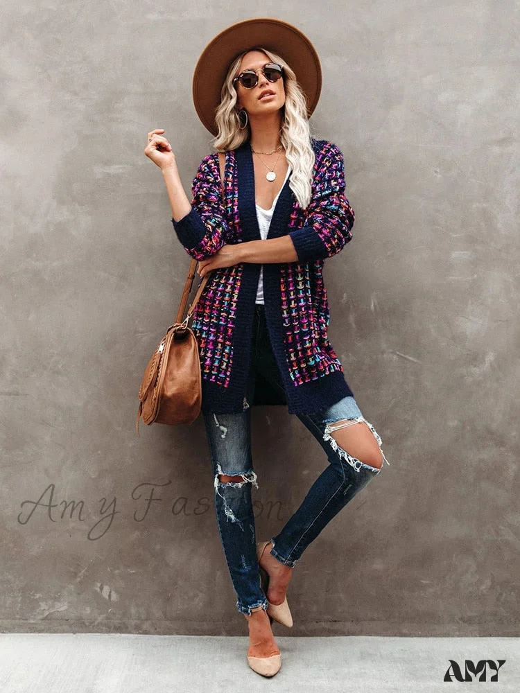 Amy Fashion - Bohemian Plaid Cardigans Vintage Long Coat Female Jacket - Image 13