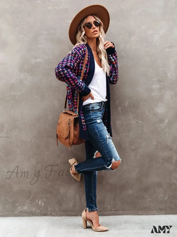 Amy Fashion - Bohemian Plaid Cardigans Vintage Long Coat Female Jacket - Image 14