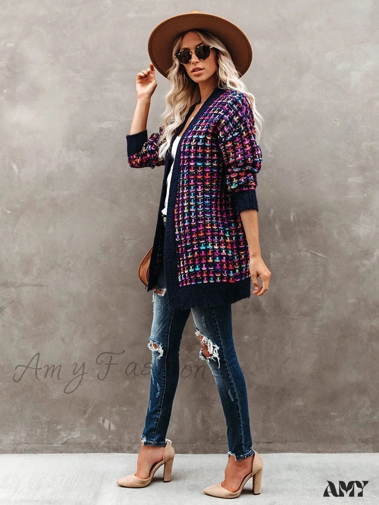 Amy Fashion - Bohemian Plaid Cardigans Vintage Long Coat Female Jacket - Image 15