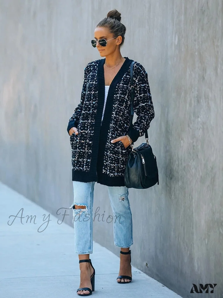 Amy Fashion - Bohemian Plaid Cardigans Vintage Long Coat Female Jacket - Image 20