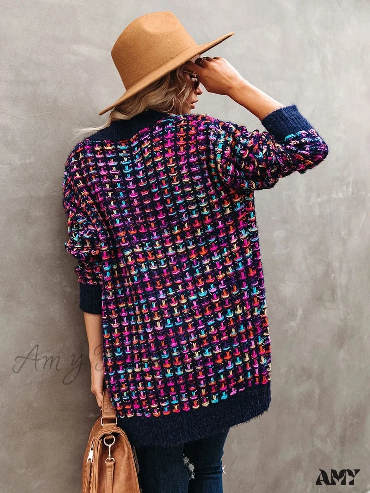 Amy Fashion - Bohemian Plaid Cardigans Vintage Long Coat Female Jacket - Image 5