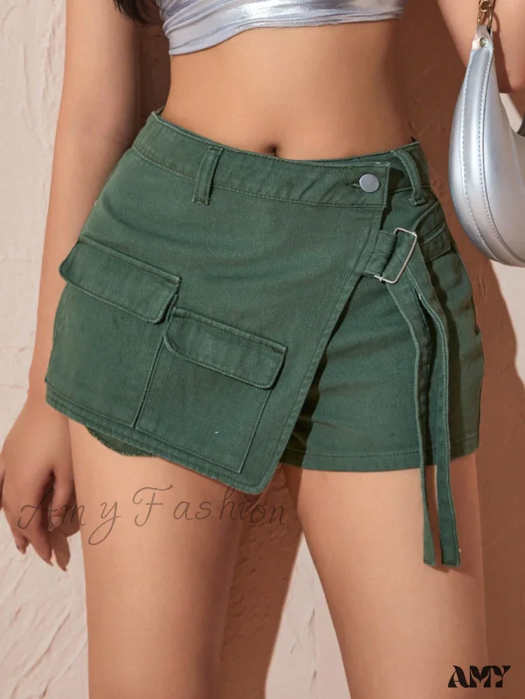 Amy Fashion - Flap Pocket Denim Skort - Image 3