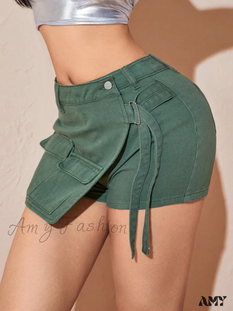 Amy Fashion - Flap Pocket Denim Skort - Image 4