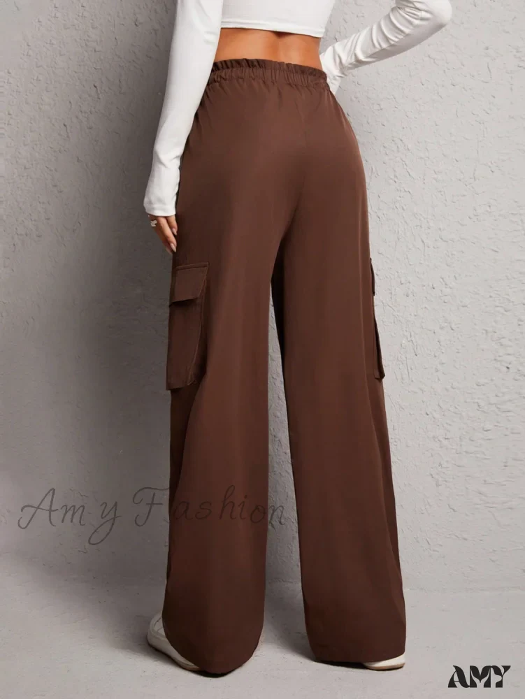 Amy Fashion - Flap Pocket Side Drawstring Waist Cargo Pants - Image 2