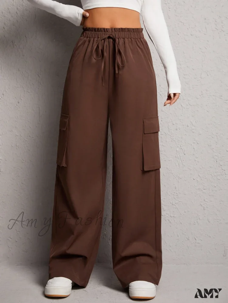 Amy Fashion - Flap Pocket Side Drawstring Waist Cargo Pants - Image 3