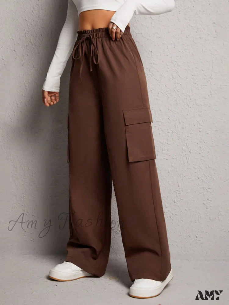 Amy Fashion - Flap Pocket Side Drawstring Waist Cargo Pants - Image 4