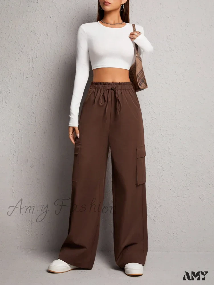 Amy Fashion - Flap Pocket Side Drawstring Waist Cargo Pants - Image 5