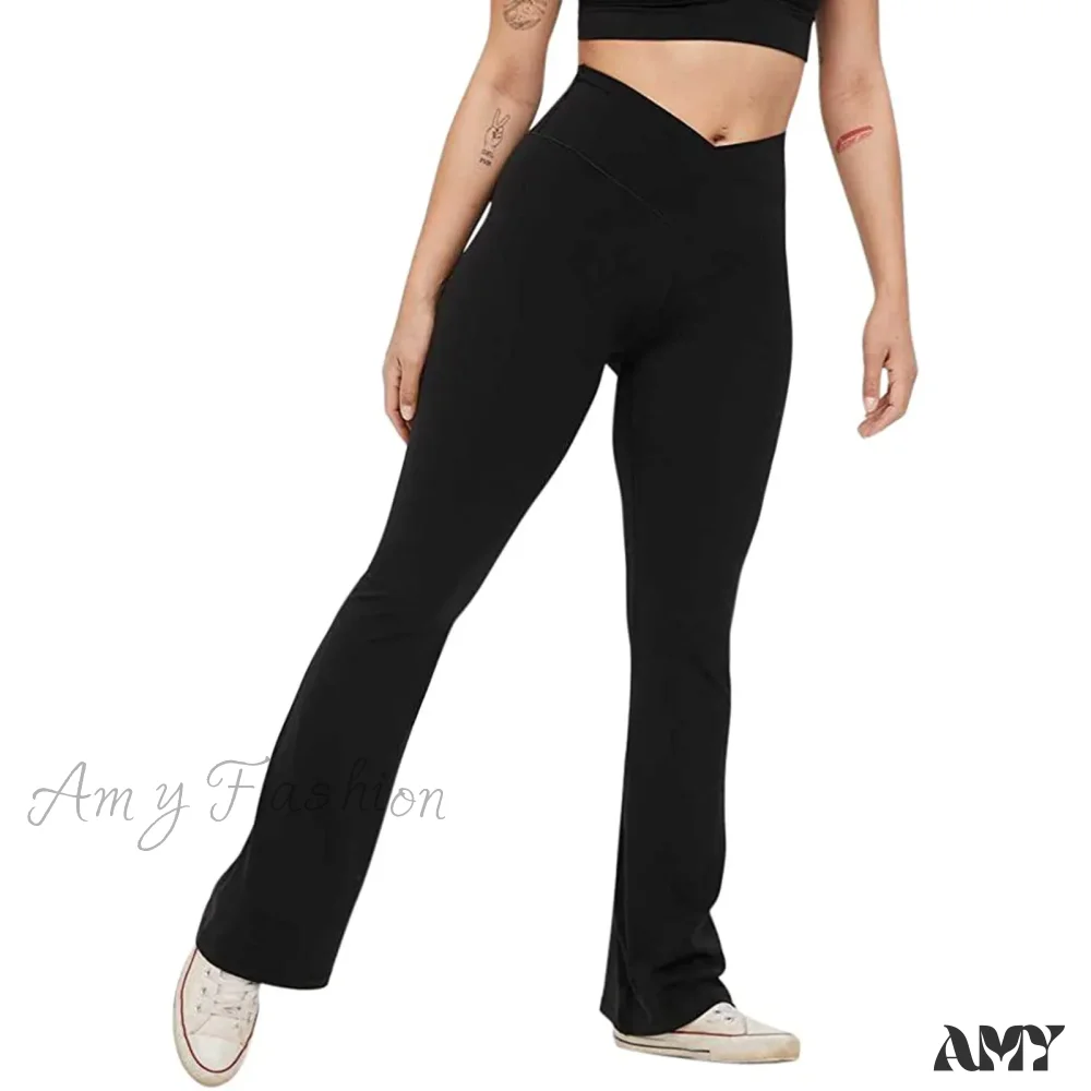 Flare High Waist Wide Leg Yoga Pants Seamless Fitness Workout Tights Casual Slimming Leggings - Image 4
