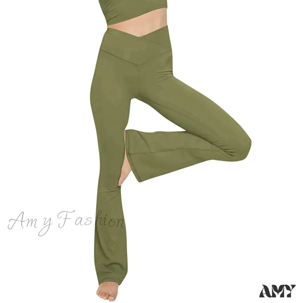 Flare High Waist Wide Leg Yoga Pants Seamless Fitness Workout Tights Casual Slimming Leggings - Image 9