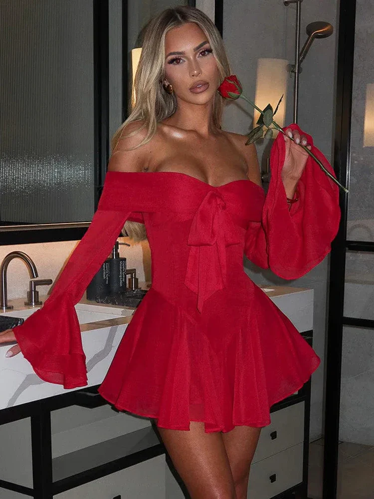 Flare Sleeve Off Shoulder Mini Dress