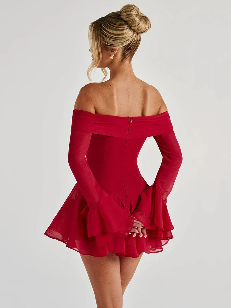 Flare Sleeve Off Shoulder Mini Dress - Image 4