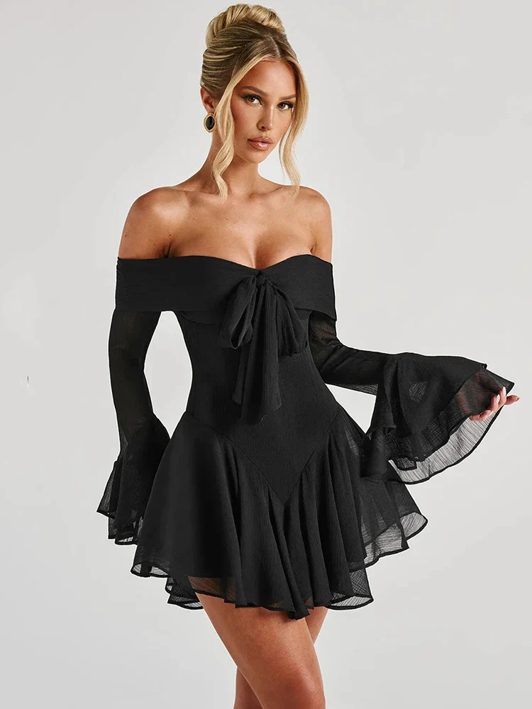 Flare Sleeve Off Shoulder Mini Dress - Image 5