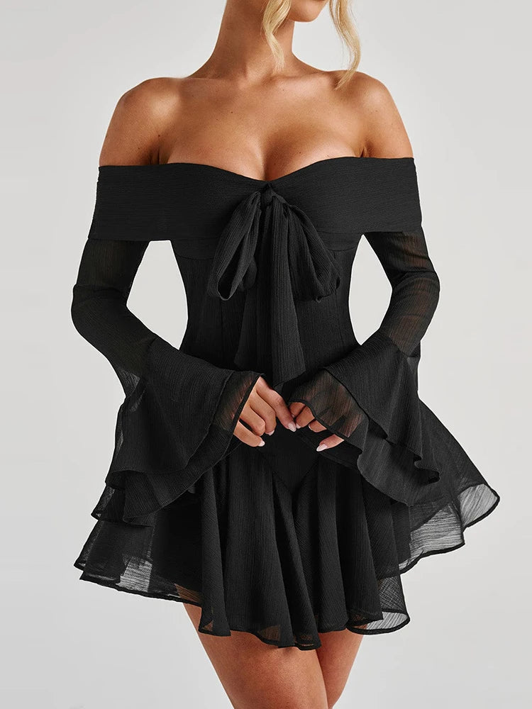 Flare Sleeve Off Shoulder Mini Dress - Image 7