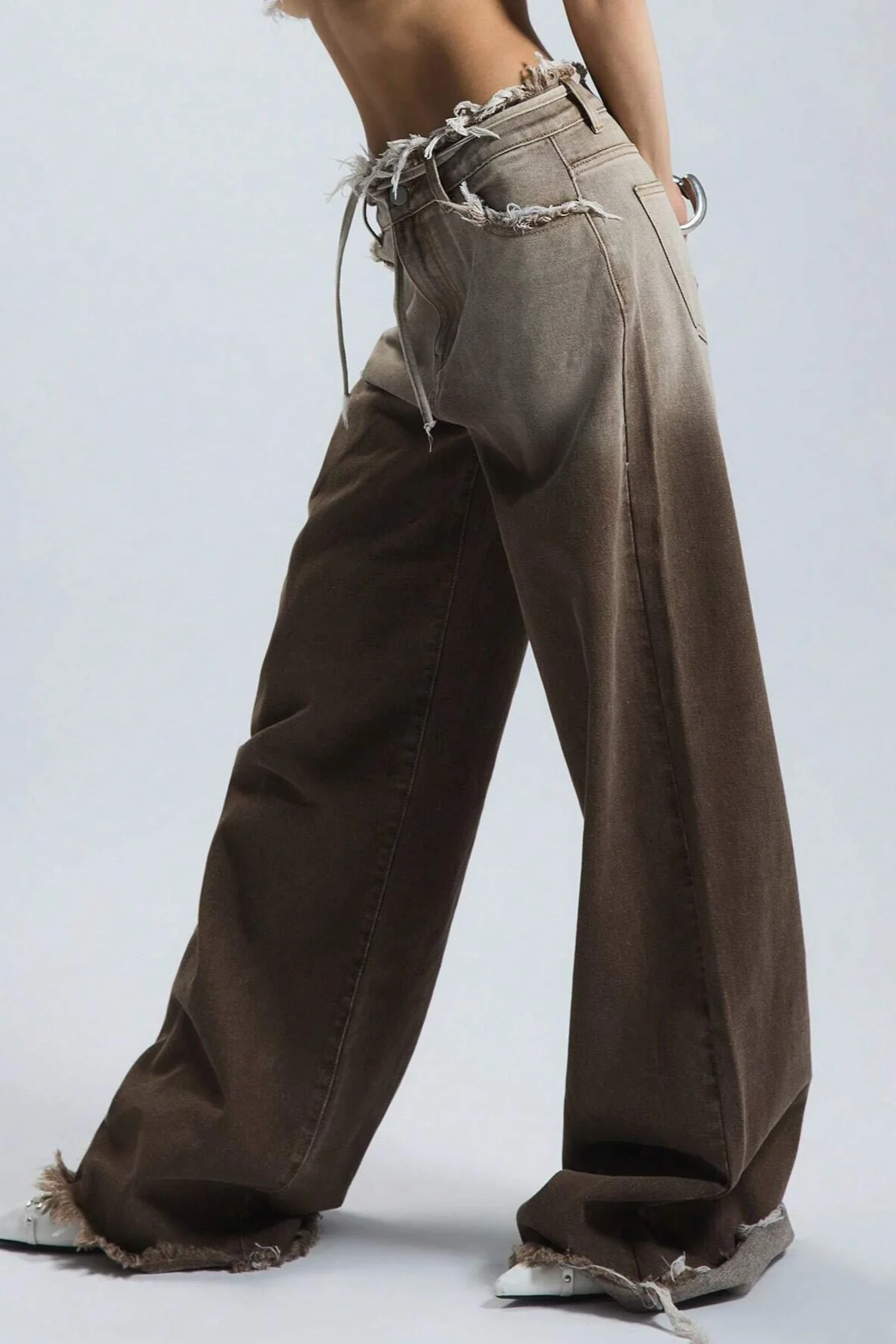 Fleece Gradient Low-Rise Loose Straight Jeans - Image 2