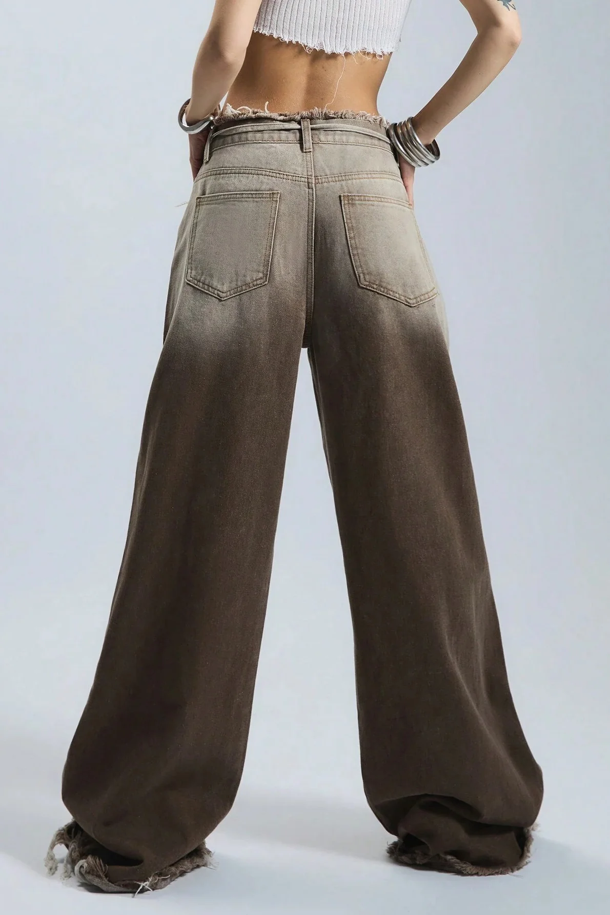 Fleece Gradient Low-Rise Loose Straight Jeans - Image 3