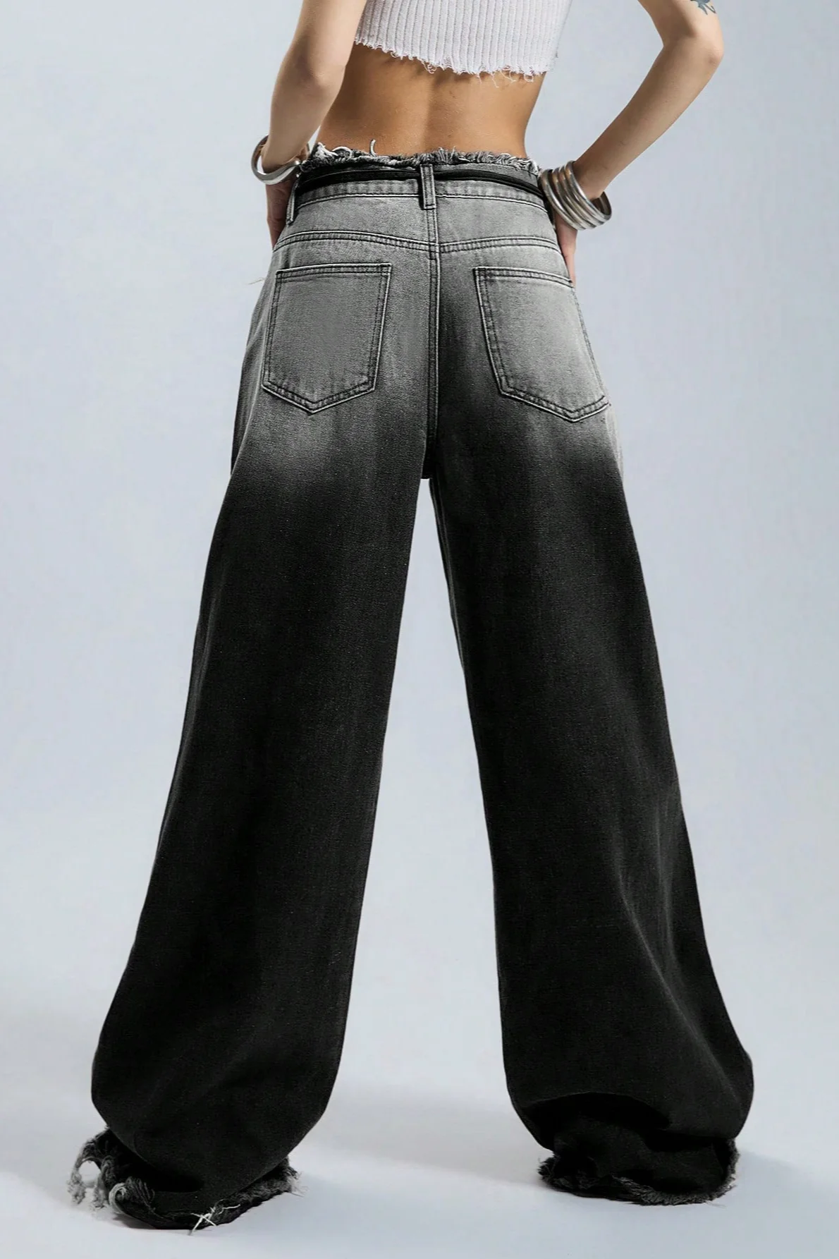 Fleece Gradient Low-Rise Loose Straight Jeans - Image 6