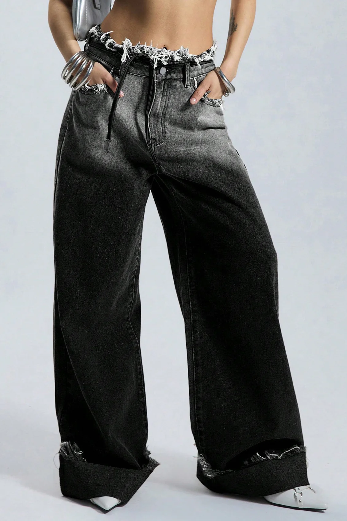 Fleece Gradient Low-Rise Loose Straight Jeans - Image 7