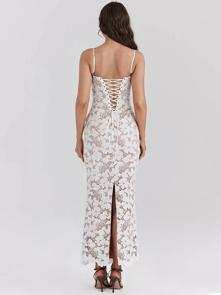 Floral Lace-up Sleeveless Bodycon Dress - Image 3