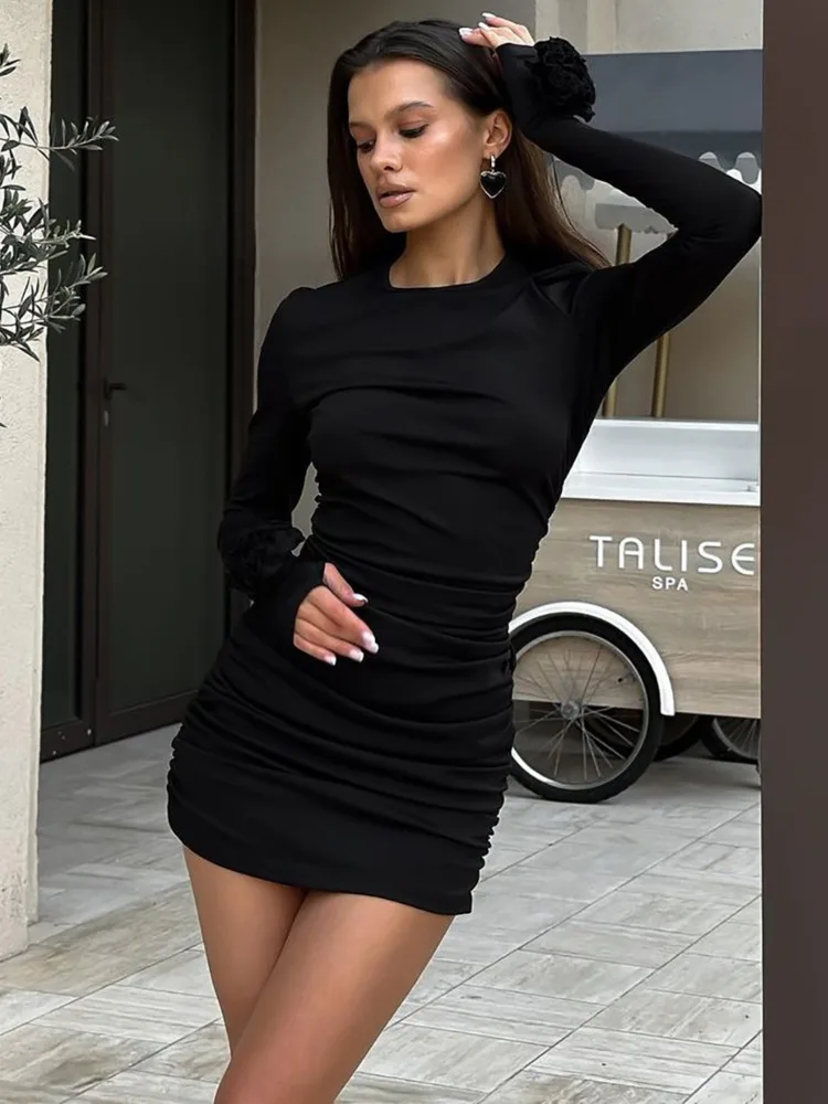 Floral Long Sleeve O Neck Bodycon Dress - Image 5