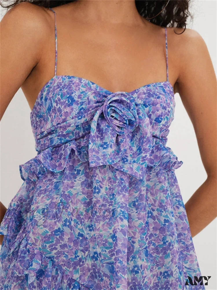 Amy Fashion - Floral Print Spaghetti Strap Fairy Club Mini Dress - Image 2