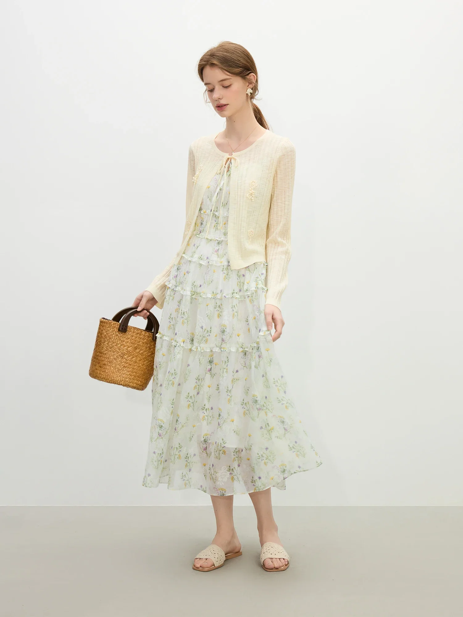 Floral Strap Hollow Knit Summer Cardigan - Image 3