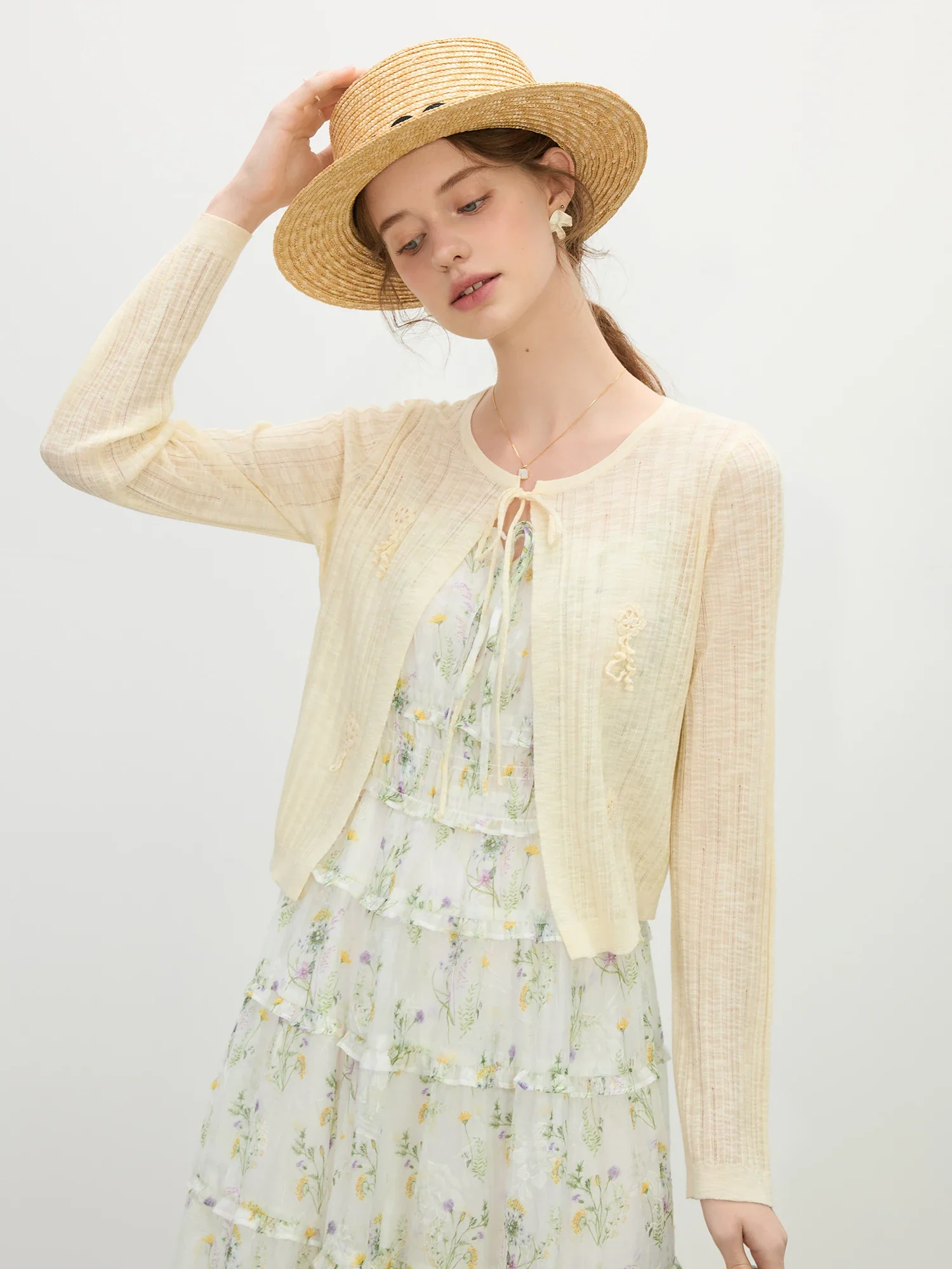 Floral Strap Hollow Knit Summer Cardigan - Image 4