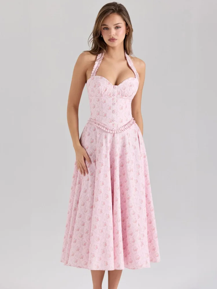 Floral Strapless A-Line Midi Dress