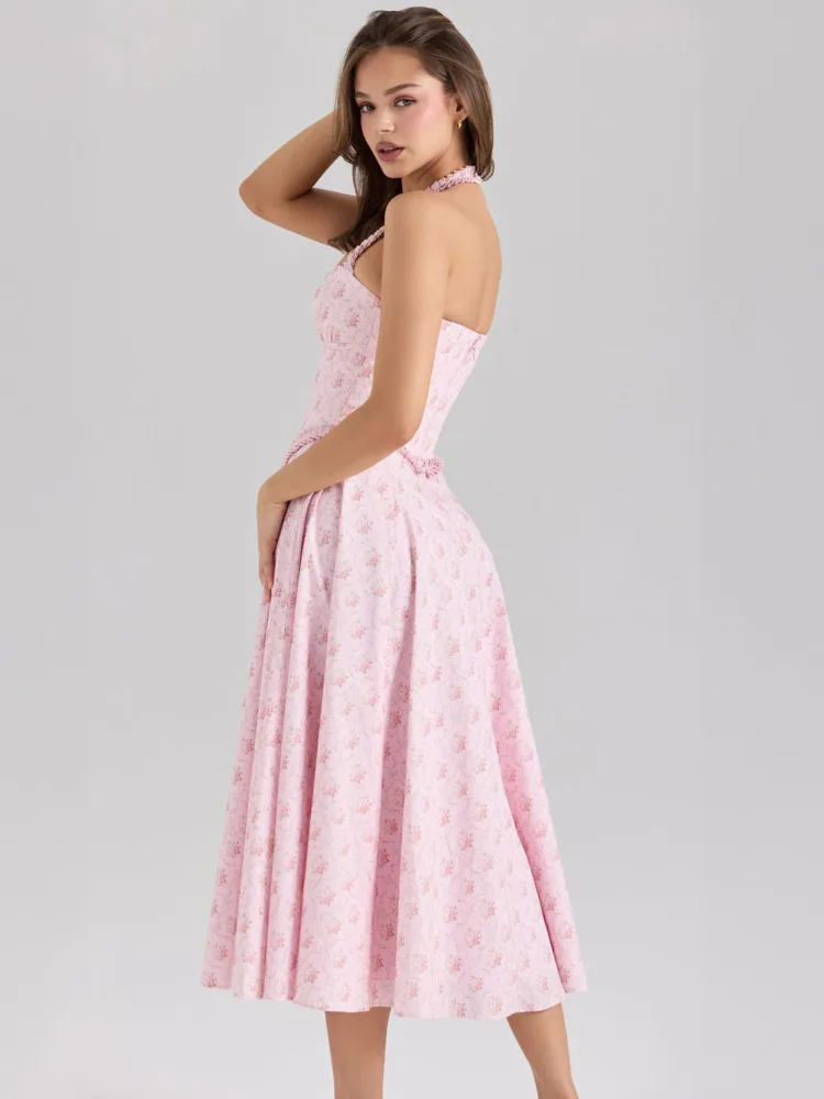 Floral Strapless A-Line Midi Dress - Image 3