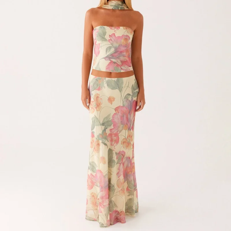 Floral Strapless Bodycon Skirt Two Piece Set - Image 3