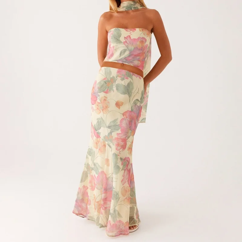 Floral Strapless Bodycon Skirt Two Piece Set - Image 4