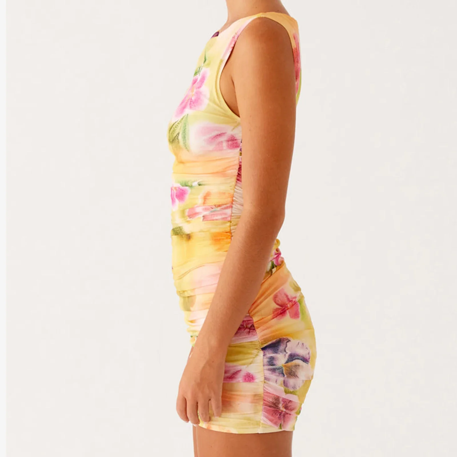 Floral Tie-Dye Color Print Bodycon Dress - Image 5