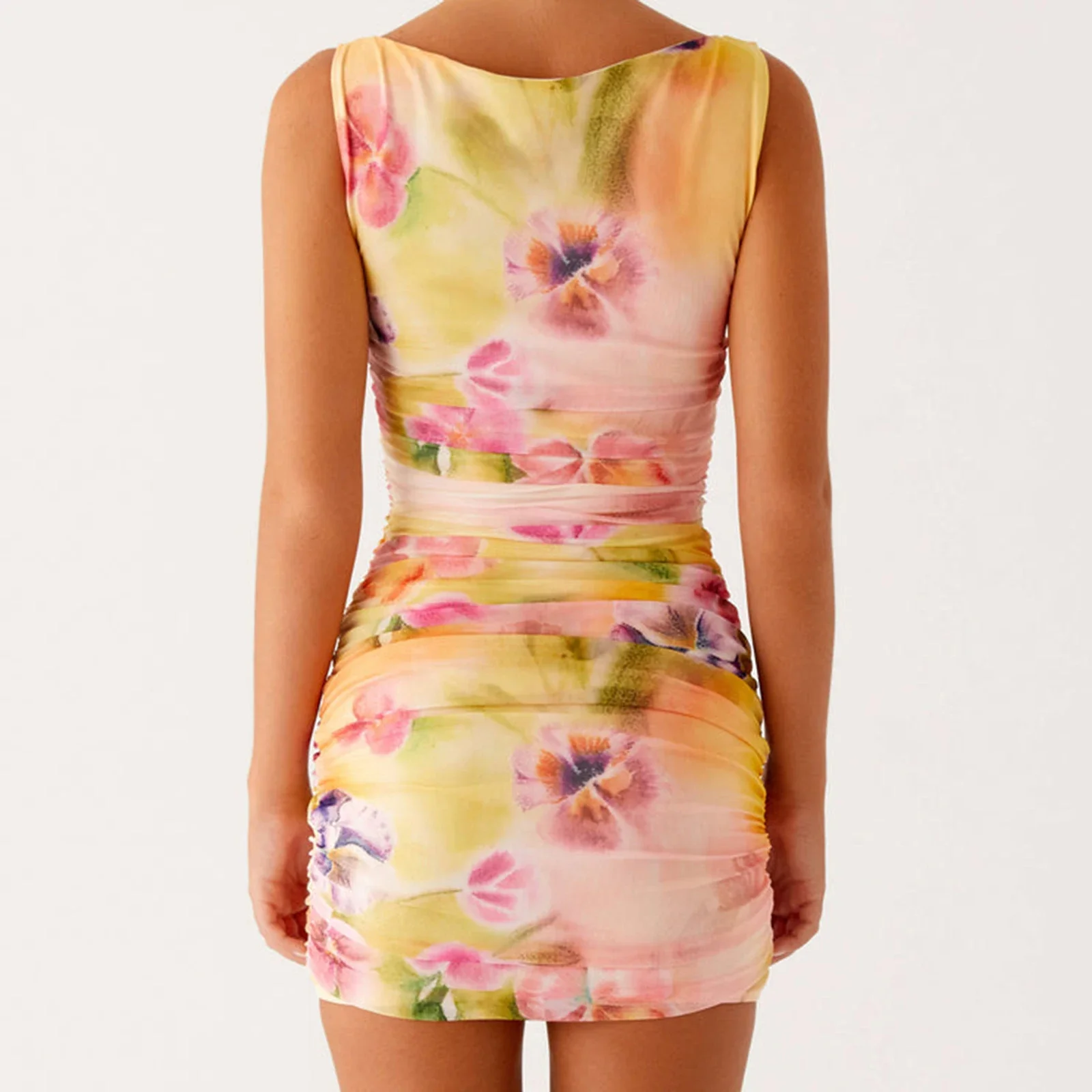 Floral Tie-Dye Color Print Bodycon Dress - Image 6