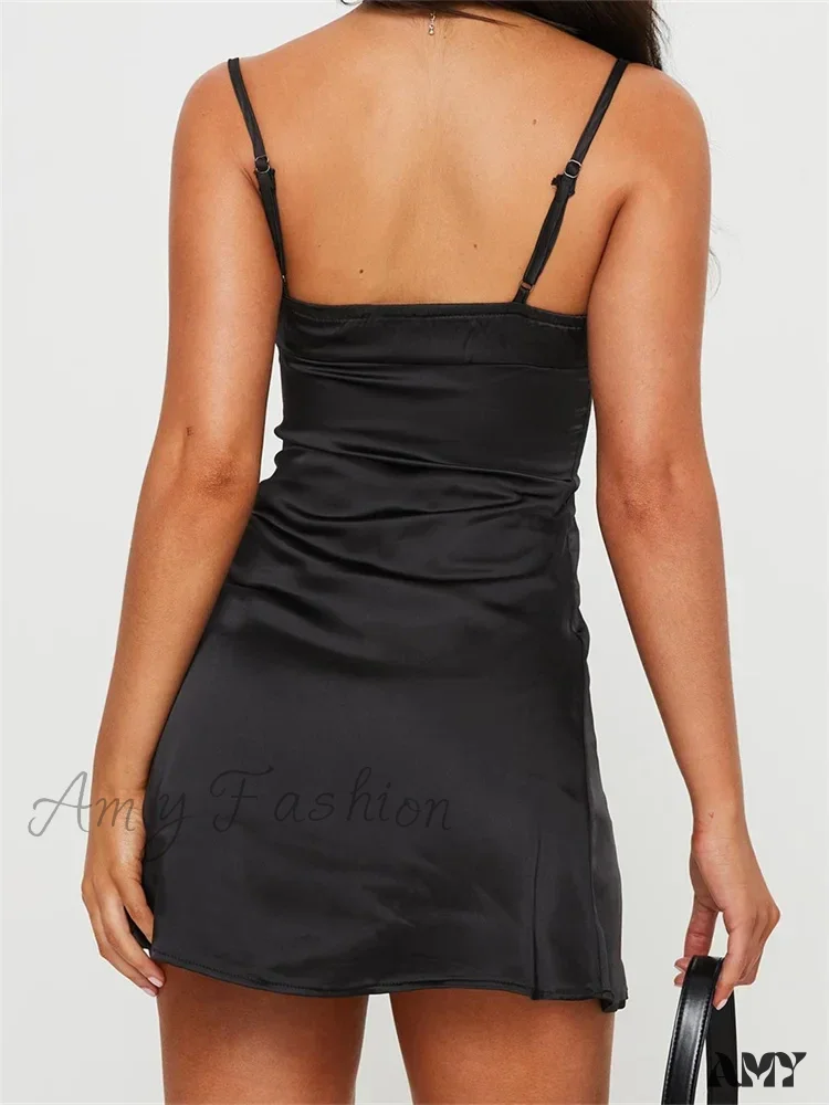 Amy Fashion - Front Tie up Ruched Sleeveless Spaghetti Strap Mini Dress - Image 4