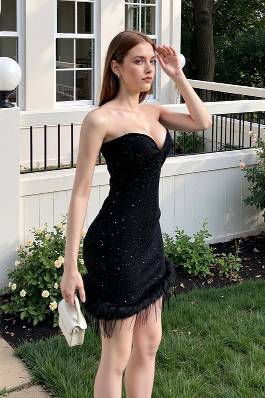 Furry Sparkle Strapless Sexy Party Dress - Image 3