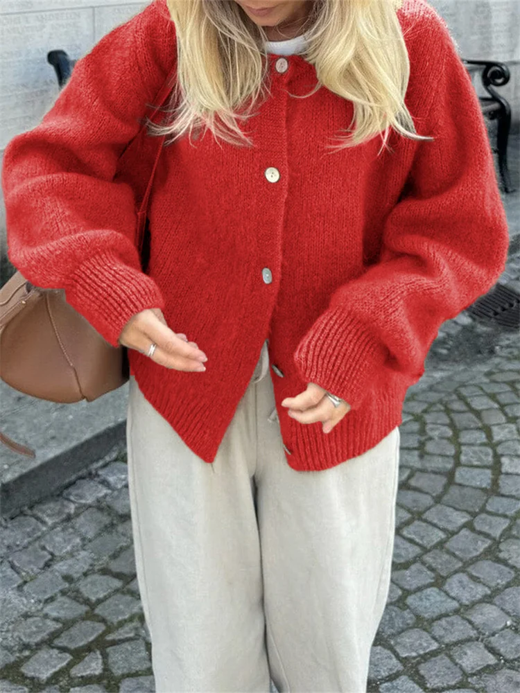 Fuzzy Button Down Knit Warm Cardigan - Image 5